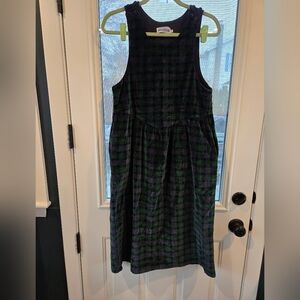 Plaid Sleeveless Baby Doll Vintage Velor Dress Women's 16 Made In USA Pockets